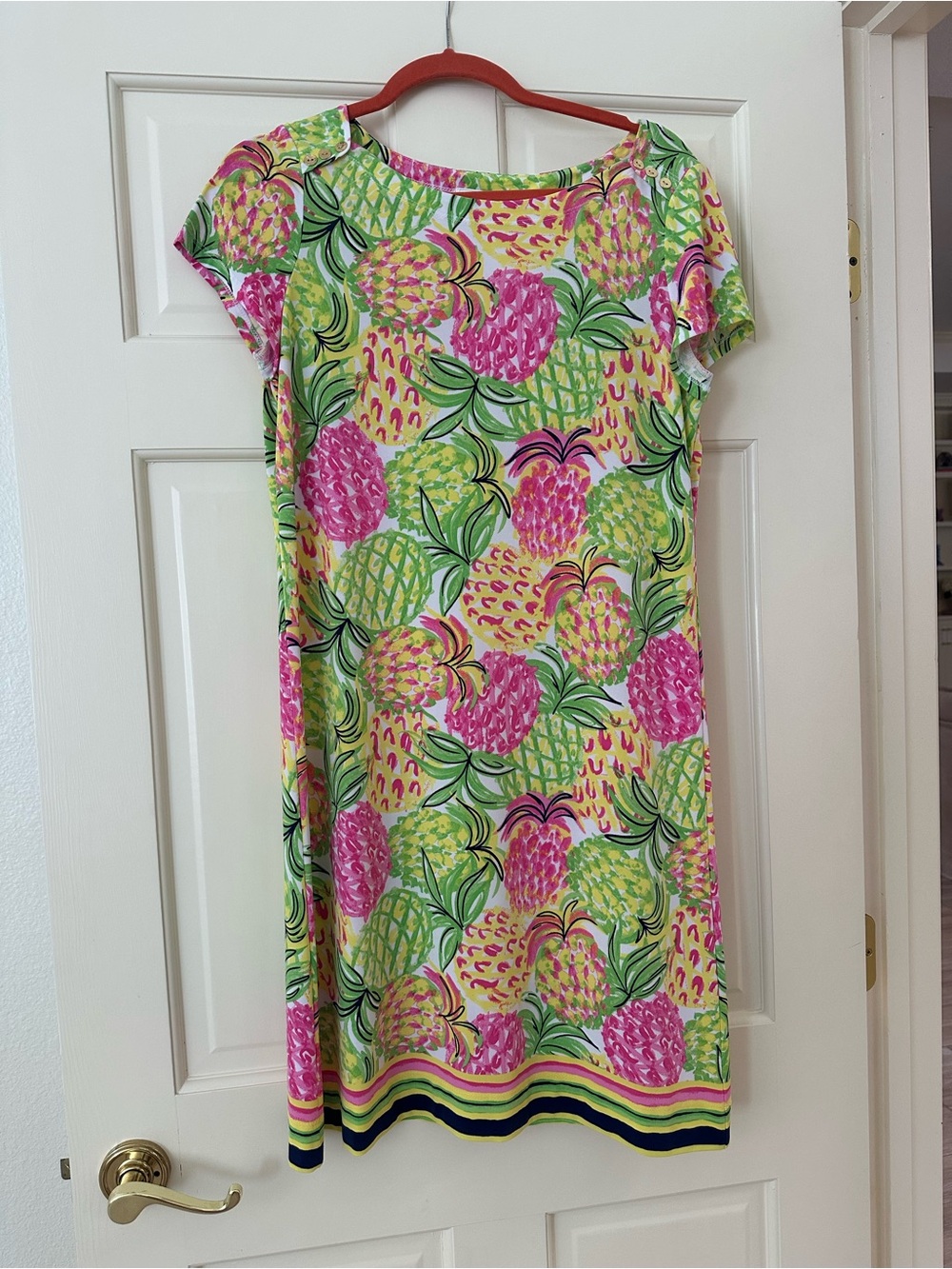 Pappagallo Floral & Pineapple Print Dress - Pink, Yellow & Green